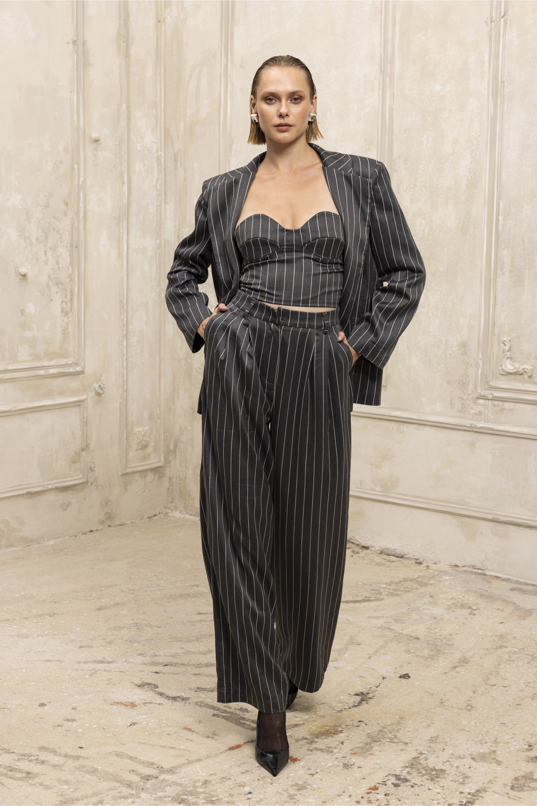 Pinstripe Allure Pants Grey