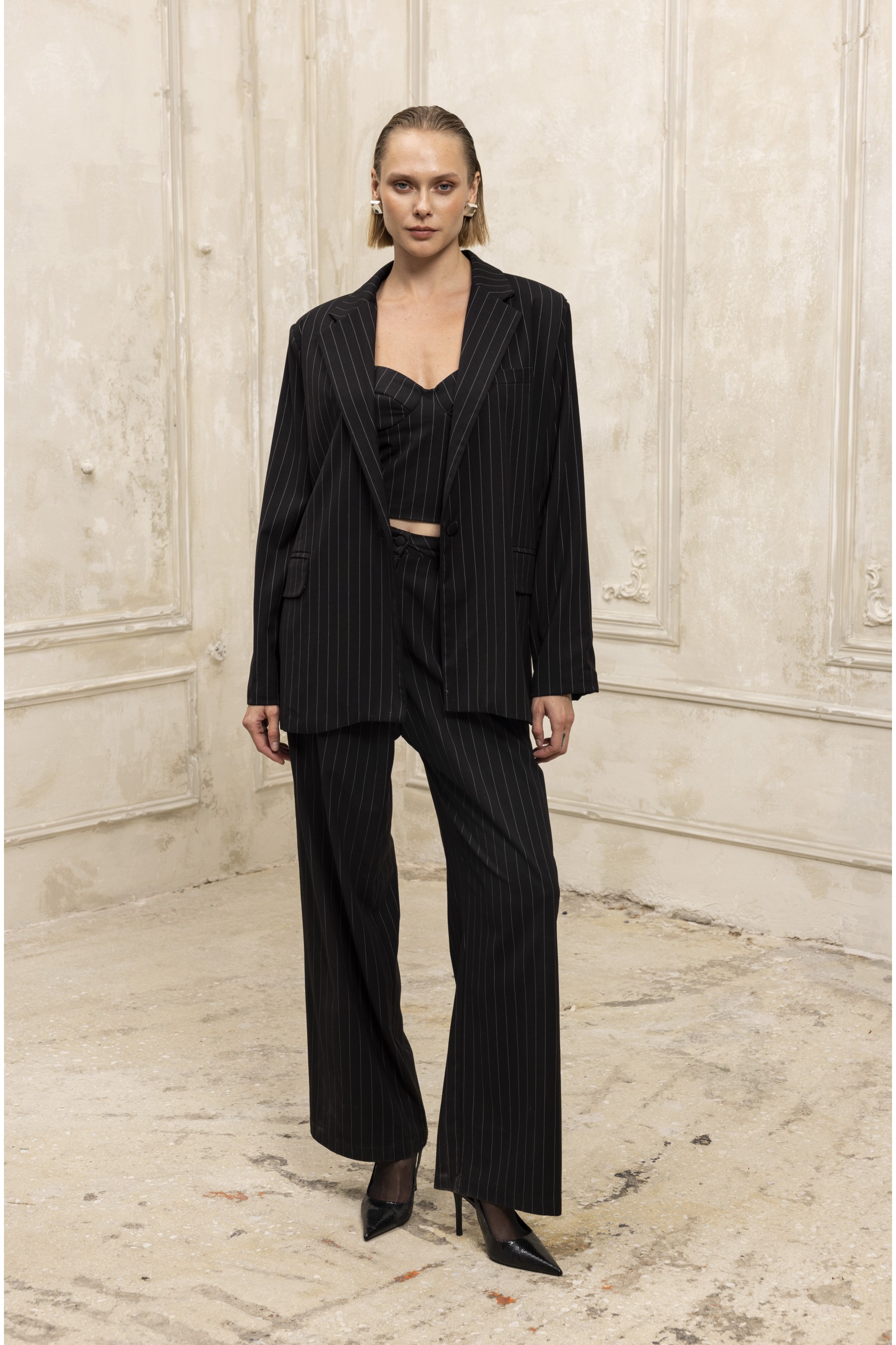 Pinstripe Allure Pants Black