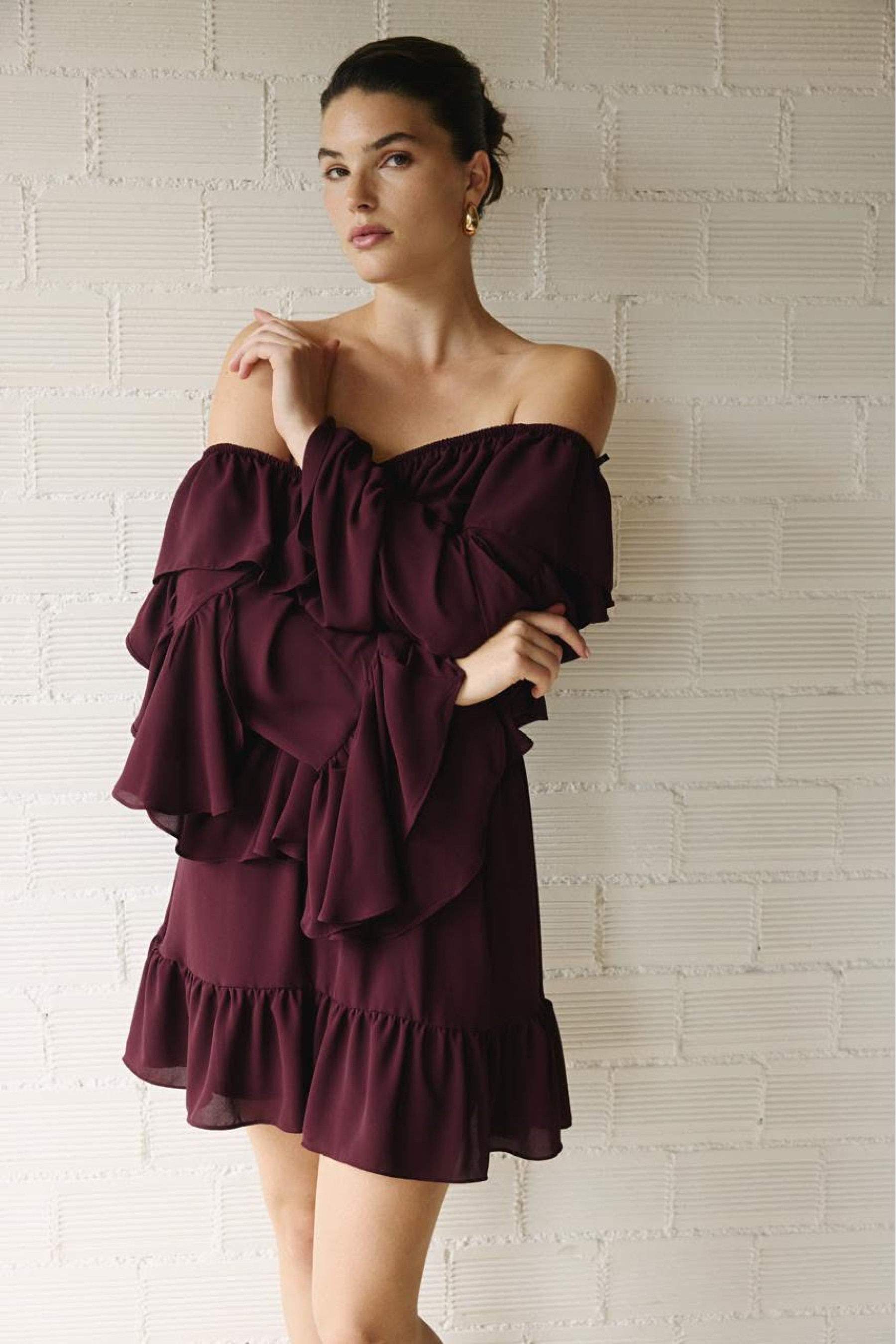 ELIZA BURGUNDY MINI DRESS