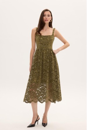 OLIVE LACE VELVET DRESS