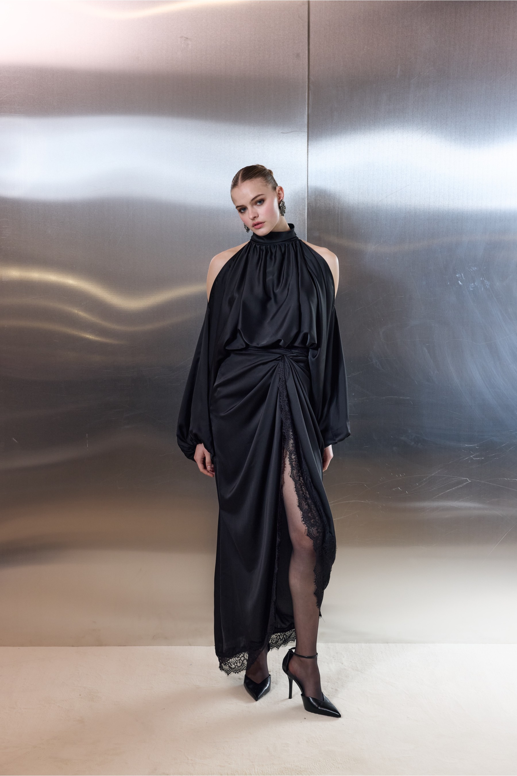 Sweet Romance Satin Lace Skirt Black