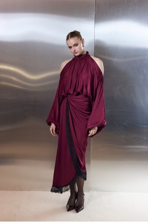 Sweet Romance Satin Lace Skirt Wine Red