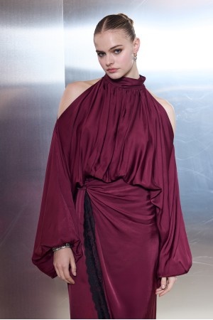 Sweet Romance Satin Shirtblouse Wine Red