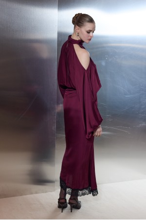 Sweet Romance Satin Lace Skirt Wine Red