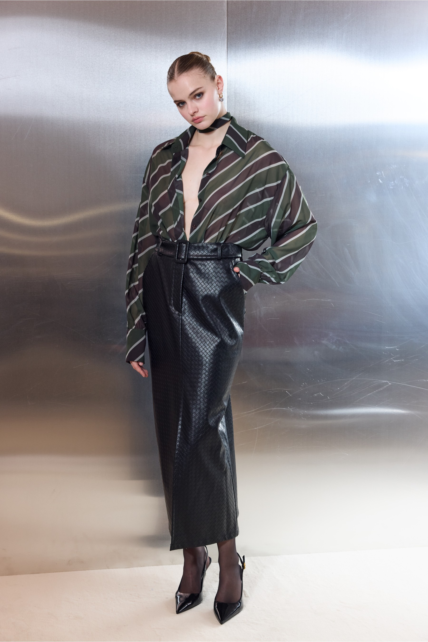 Leather Knots Midi Skirt