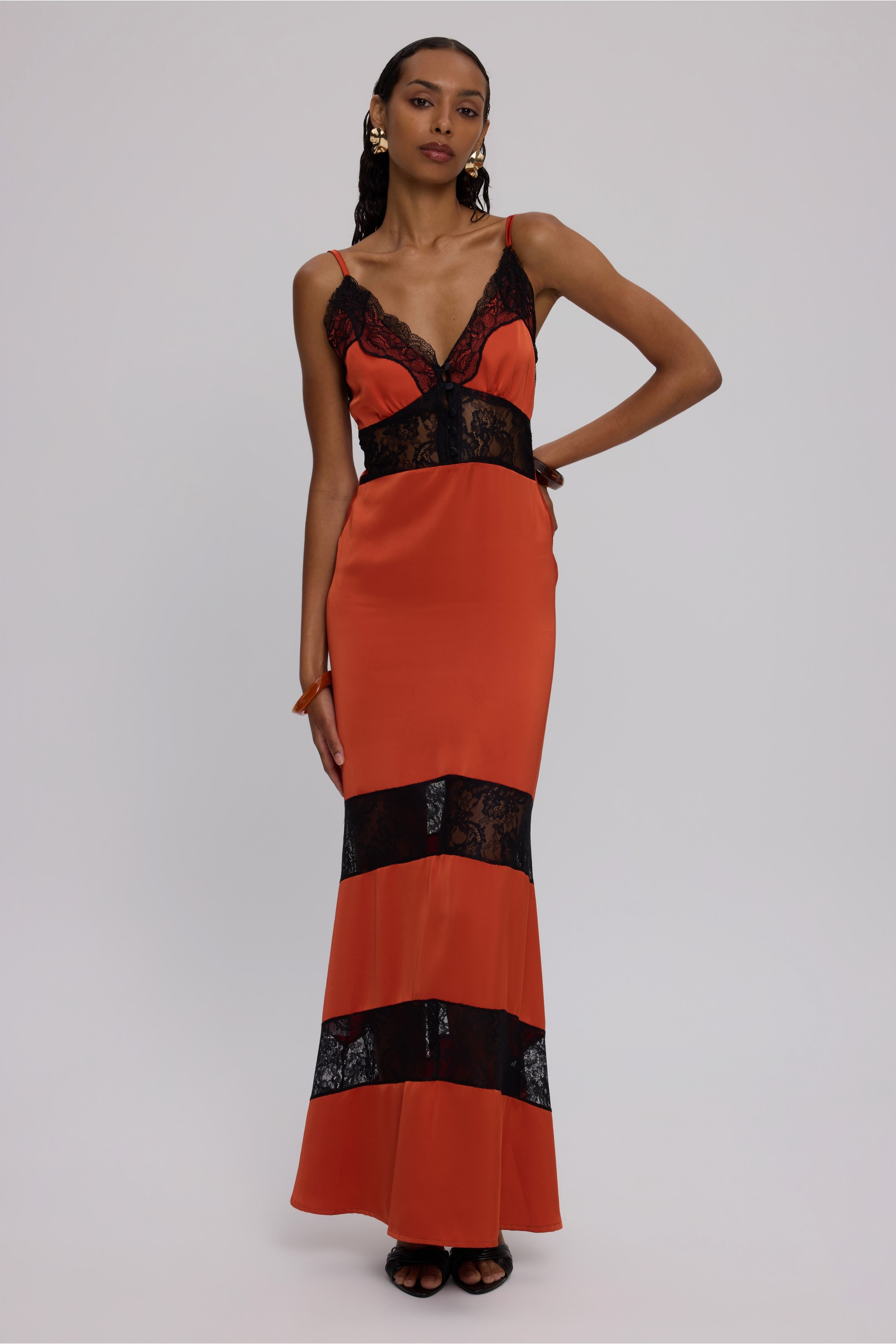 BURNT ORANGE LACE DRESS