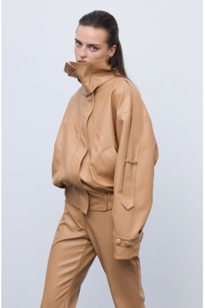 Leather Knots Jacket Camel