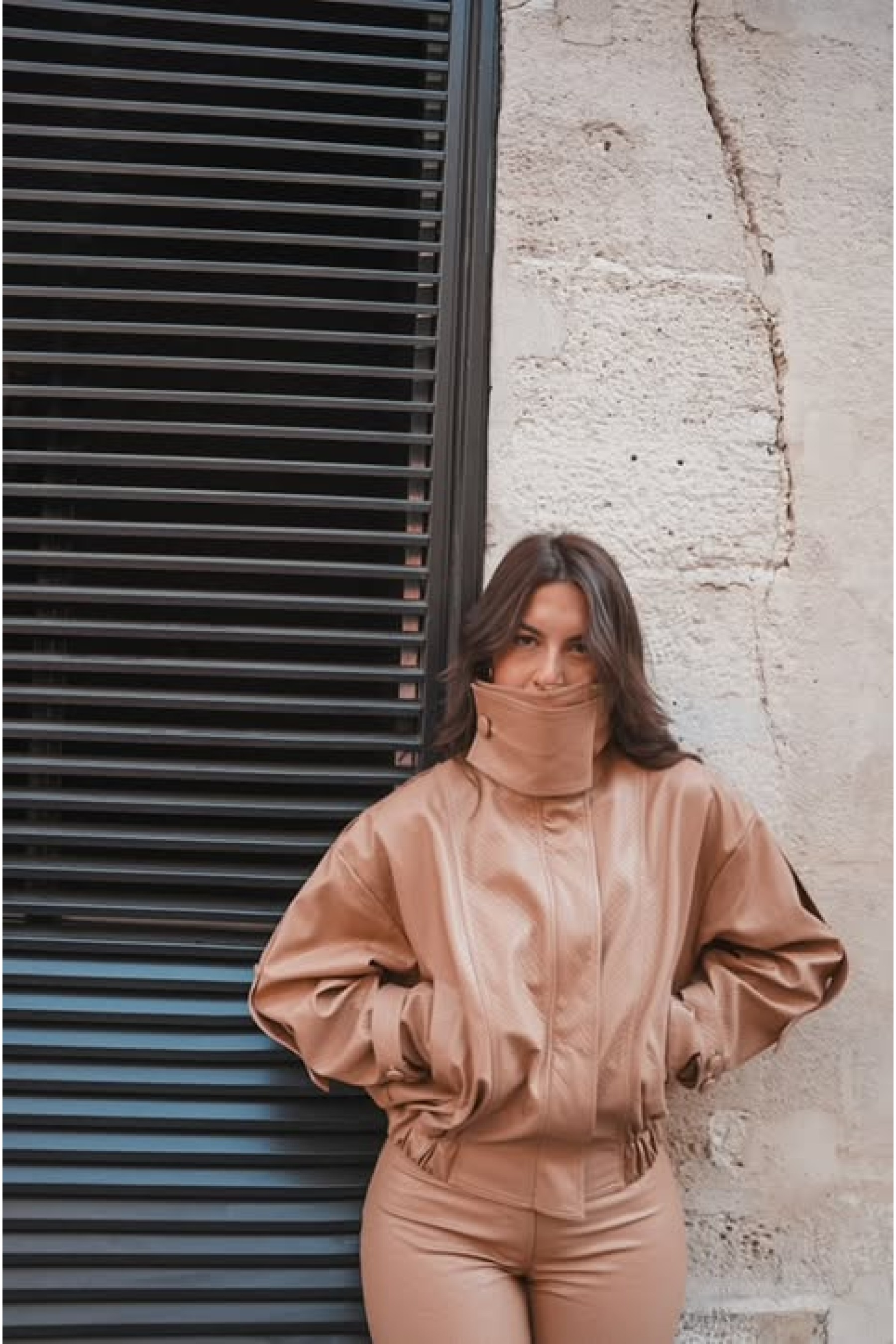 Leather Knots Jacket Camel