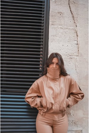 Leather Knots Jacket Camel