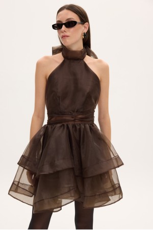 MARGOT ORGANZA DRESS BROWN