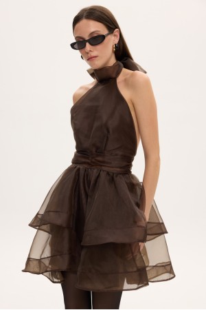 MARGOT ORGANZA DRESS BROWN