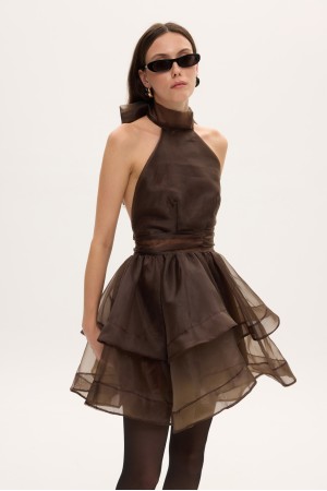 MARGOT ORGANZA DRESS BROWN