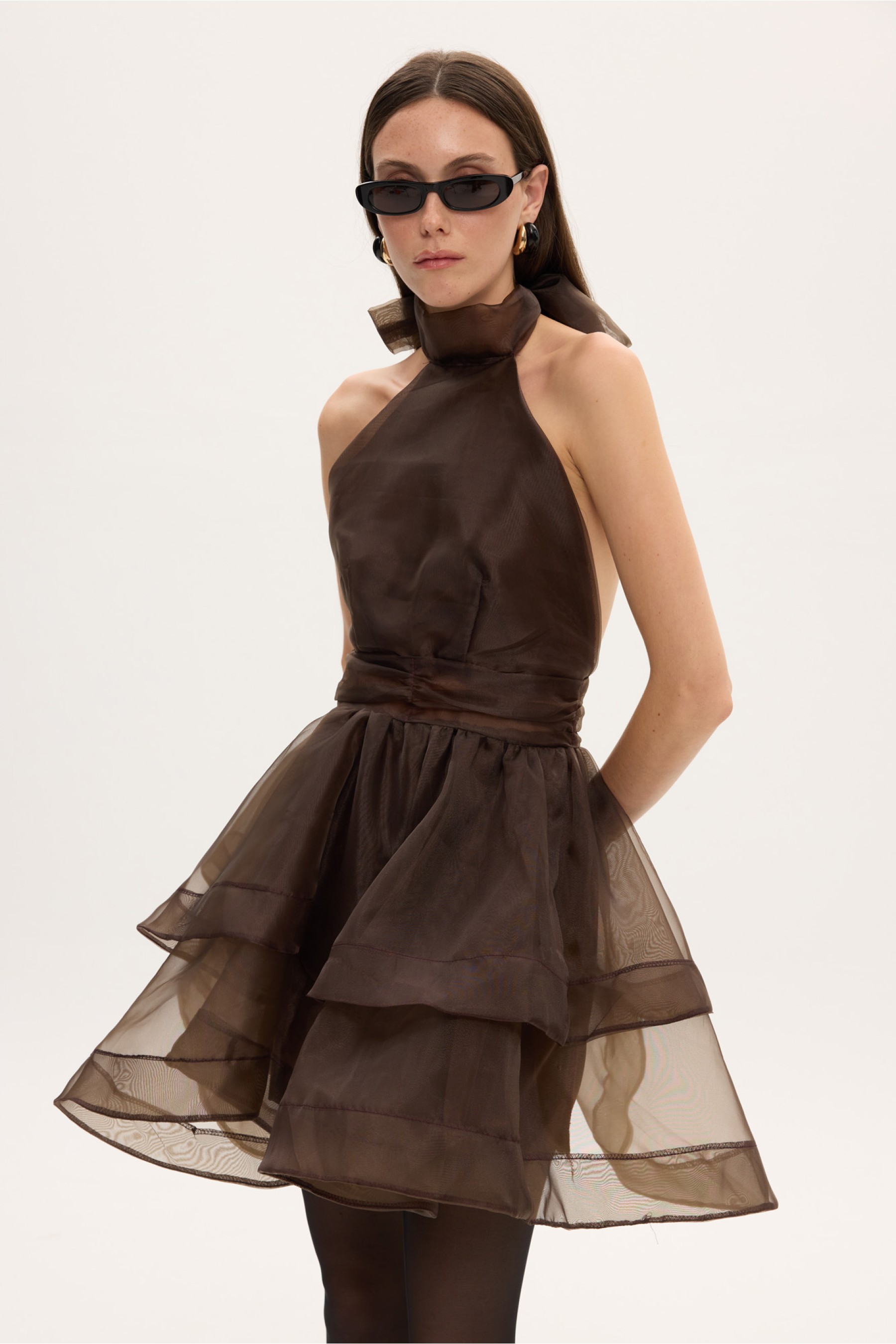 MARGOT ORGANZA DRESS BROWN