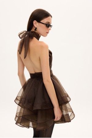 MARGOT ORGANZA DRESS BROWN