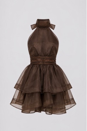 MARGOT ORGANZA DRESS BROWN