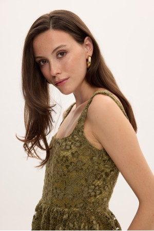 OLIVE LACE VELVET DRESS