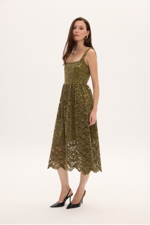 OLIVE LACE VELVET DRESS