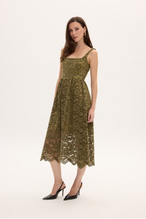 OLIVE LACE VELVET DRESS