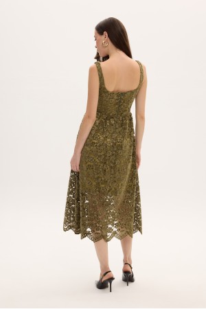 OLIVE LACE VELVET DRESS