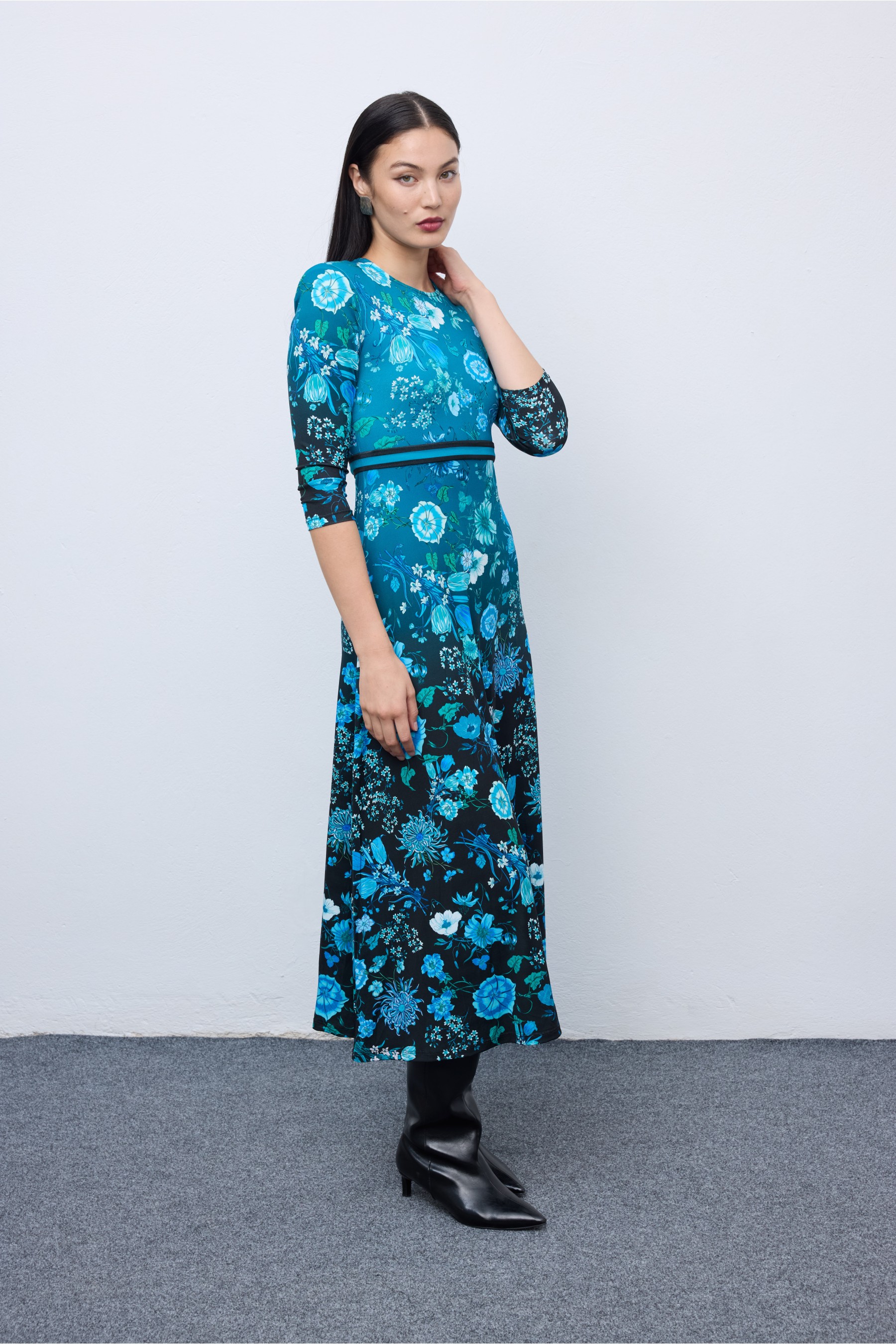 Skyfall Blossom Midi Jersey Dress