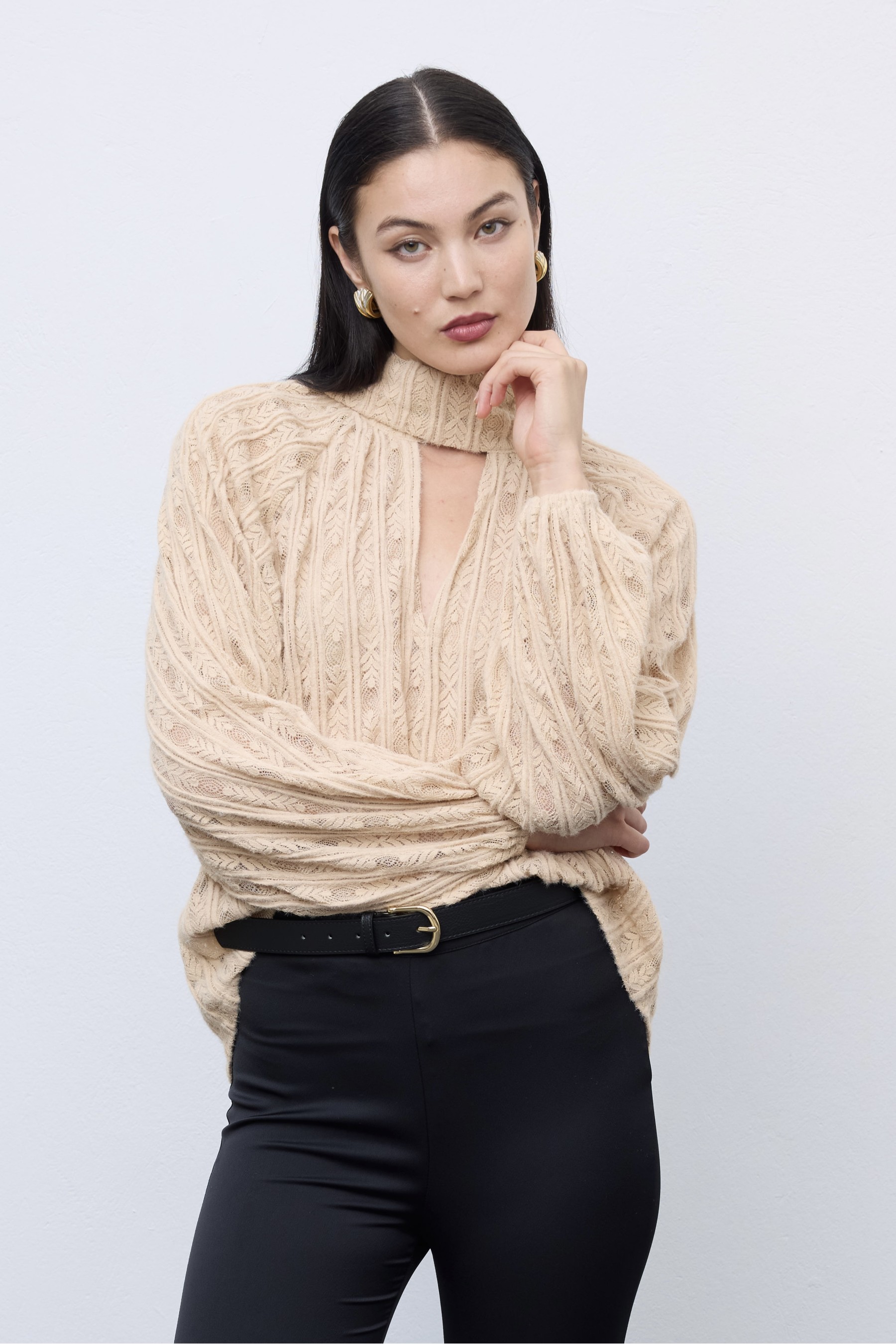 Lace Knit Romantic Blouse Crema