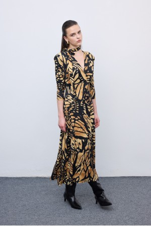 Butterfly Mosaic Jersey Midi Dress